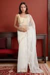 Buy_Samyukta Singhania_Off White Glass Tissue Hand Embroidered Beaded Saree With Running Blouse _at_Aza_Fashions