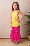 Buy_Petite Pomme_Yellow Polyester Tassels, Gota Patti Strip Print Kurta With Sharara _at_Aza_Fashions