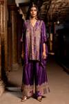 Buy_Pooja-Keyur_Purple Silk Embroidery Aari V Neck Mridanga Phool Kurta With Flared Pant _at_Aza_Fashions