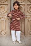 Buy_Arihant Rai Sinha_Maroon Cotton Printed Floral Mandarin Collared Kurta With Pyjama _at_Aza_Fashions