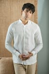 Buy_Arihant Rai Sinha_Beige 100% Pure European Linen Mandarin Collar Straight Shirt _at_Aza_Fashions