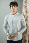 Buy_Arihant Rai Sinha_Grey 100% Pure European Linen Geometric Stripe Pattern Shirt _at_Aza_Fashions