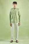 Arihant Rai Sinha_Green 100% Pure European Linen - 60 Lea Plain Front Buttoned Shirt _Online_at_Aza_Fashions