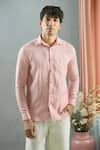 Buy_Arihant Rai Sinha_Pink 100% Pure European Linen Checkered Pattern Shirt _at_Aza_Fashions