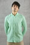 Buy_Arihant Rai Sinha_Green 100% Pure European Linen Stripe Pattern Shirt _at_Aza_Fashions