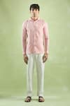 Arihant Rai Sinha_Pink 100% Pure European Linen Checkered Pattern Shirt _Online_at_Aza_Fashions