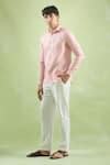 Buy_Arihant Rai Sinha_Pink 100% Pure European Linen Checkered Pattern Shirt _Online_at_Aza_Fashions