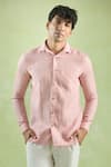 Shop_Arihant Rai Sinha_Pink 100% Pure European Linen Checkered Pattern Shirt _Online_at_Aza_Fashions