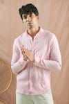 Buy_Arihant Rai Sinha_Pink 100% Pure European Linen Stripe Pattern Shirt _at_Aza_Fashions