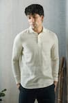 Buy_Arihant Rai Sinha_Beige 100% Pure European Linen - 60 Lea Stripe Pattern Shirt _at_Aza_Fashions