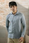 Buy_Arihant Rai Sinha_Grey 100% Pure European Linen Pattern Full Sleeve Shirt _at_Aza_Fashions