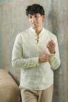 Buy_Arihant Rai Sinha_Yellow 100% Pure European Linen - 60 Lea Plain Full Sleeve Short Kurta _at_Aza_Fashions