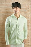 Buy_Arihant Rai Sinha_Green 100% Pure European Linen Stripe Pattern Shirt _at_Aza_Fashions