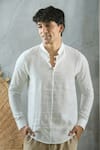 Buy_Arihant Rai Sinha_White 100% Pure European Linen - 60 Lea Plain Full Sleeve Short Kurta _at_Aza_Fashions