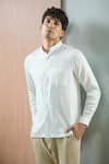 Buy_Arihant Rai Sinha_White 100% Pure European Linen - 60 Lea Plain Stand Collared Shirt _at_Aza_Fashions