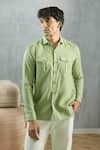 Buy_Arihant Rai Sinha_Green 100% Pure European Linen - 60 Lea Plain Front Buttoned Shirt _at_Aza_Fashions