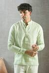 Buy_Arihant Rai Sinha_Green 100% Pure European Linen - 60 Lea Full Sleeve Vertical Pattern Shirt _at_Aza_Fashions