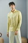 Buy_Arihant Rai Sinha_Yellow 100% Pure European Linen Stripe Pattern Full Sleeve Shirt _at_Aza_Fashions