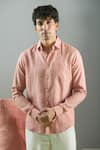 Buy_Arihant Rai Sinha_Peach 100% Pure European Linen - 60 Lea Plain Full Sleeve Collared Shirt _at_Aza_Fashions