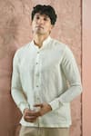 Buy_Arihant Rai Sinha_Cream 100% Pure European Linen Checkered Pattern Full Sleeve Shirt _at_Aza_Fashions