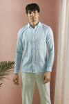 Buy_Arihant Rai Sinha_Blue 100% Pure European Linen Pattern Full Sleeve Shirt _at_Aza_Fashions