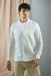 Buy_Arihant Rai Sinha_White 100% Pure European Linen - 60 Lea Plain Full Sleeve Shirt _at_Aza_Fashions