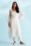 Buy_Roze_White Organza Embellished Floral V Neck Naira Lace Kurta _at_Aza_Fashions