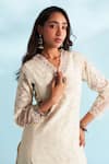 Buy_Roze_Cream Jacquard Chanderi Embellished Floral V Neck Zaira Lace Kurta _Online_at_Aza_Fashions