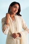 Shop_Roze_Cream Jacquard Chanderi Embellished Floral V Neck Zaira Lace Kurta _Online_at_Aza_Fashions