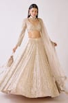 Buy_Basanti - Kapde Aur Koffee_Gold Sequin Fabric Embroidery Pearl Plunge The Stardust Champagne Lehenga Set _at_Aza_Fashions