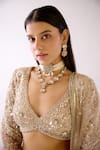 Basanti - Kapde Aur Koffee_Gold Sequin Fabric Embroidery Pearl Plunge The Stardust Champagne Lehenga Set _Online_at_Aza_Fashions