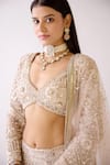 Shop_Basanti - Kapde Aur Koffee_Gold Sequin Fabric Embroidery Pearl Plunge The Stardust Champagne Lehenga Set _Online_at_Aza_Fashions