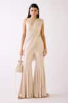 Buy_Basanti - Kapde Aur Koffee_Gold Lycra Shimmer Embroidery Crystals The Champagne Swirl Draped Jumpsuit _at_Aza_Fashions