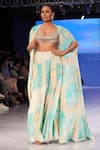 Buy_Basanti - Kapde Aur Koffee_Blue Crepe Print Abstract Shoreline Sweetheart Neck Cape And Sharara Set _at_Aza_Fashions