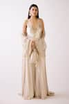 Shop_Basanti - Kapde Aur Koffee_Gold Sequin Fabric Embroidery Sparking Evening Embellished Cape With Jumpsuit 