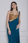 NAINA SETH_Blue Crepe Embroidery Zari V Neck Pre-draped Saree With Blouse _Online_at_Aza_Fashions