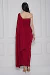 Shop_NAINA SETH_Maroon Stretch Knit Embroidery Gota One Shoulder Embellished Gown _at_Aza_Fashions