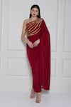 Buy_NAINA SETH_Maroon Stretch Knit Embroidery Gota One Shoulder Embellished Gown _Online_at_Aza_Fashions