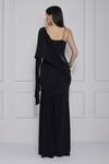 Shop_NAINA SETH_Black Stretch Knit Embroidery Zari Gota Embellished Gown With Cowl Drape _at_Aza_Fashions