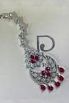 Shop PRERTO Red Fabric Flowers, Rhinestones, Diamonds Ruby Stone And Faux Jewellery Set Shop_PRERTO_Red Fabric Flowers, Rhinestones, Diamonds Ruby Stone And Faux Jewellery Set