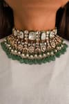 Buy_Prerto_Green Kundan And Polki Embellished Statement Jewellery Set _at_Aza_Fashions