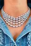 Buy_Prerto_White Faux Diamond Celine Five Layered Embellished Necklace Set _at_Aza_Fashions