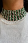 Buy_Prerto_Green Faux Diamond Maharani Ramona Embellished Choker Set _at_Aza_Fashions