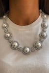 Buy_Prerto_White Faux Diamond Pearly Sun Embellished Necklace Set _at_Aza_Fashions