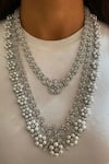 Buy_Prerto_White Faux Diamond 3 Layered Embellished Necklace Set _at_Aza_Fashions