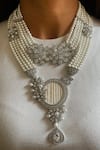 Buy_Prerto_White Faux Maharani Vintage Diana And Dual Floret Embellished Necklace Set _at_Aza_Fashions