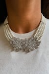 Prerto_White Faux Maharani Vintage Diana And Dual Floret Embellished Necklace Set _Online_at_Aza_Fashions