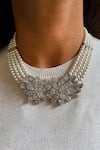 Buy_Prerto_White Faux Diamond Dual Floret Pearly Necklace Set _at_Aza_Fashions