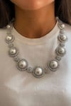 Buy_Prerto_White Faux Diamond Pearly Sun And Embellished Necklace Set _at_Aza_Fashions