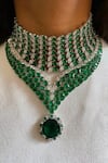 Buy_Prerto_Green Faux Diamond Maharani Ramona And Heart Emerald Necklace Set _at_Aza_Fashions